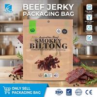 Sachet d'emballage personnalisé pour bœuf séché, en plastique laminé, à trois soudures latérales, thermoscellable, pour aliments (bœuf séché)