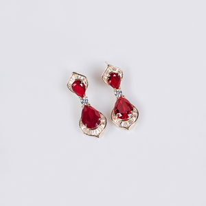 <span class=keywords><strong>2025</strong></span> venta al por mayor nupcial rojo lágrima onda curvada gargantilla collar y pendientes conjunto de lujo declaración joyería de boda - Product Image 5