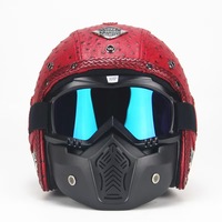 Casque de moto rétro 3/4 ouvert en ABS texture autruche crocodile, modèle Warrior XL, fermeture rapide, homologué DOT