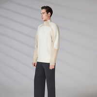 Fabricant de tricots sur mesure, pull OCS, automne-hiver, manches longues, cardigan à fermeture éclair 1/4, homme, 100% laine, pull tricoté