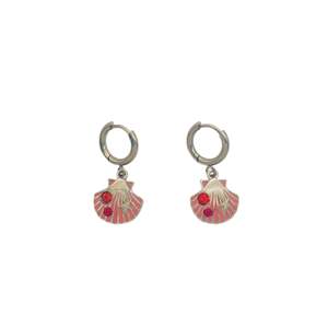 Fashion <b>Drop</b> <b>Earrings</b> 316L Stainless Steel PVD Gold Plating Shell Design <b>Red</b> Rhinestones - Product Image 1