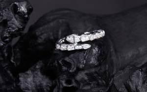 Women's S925 Sterling Silver Snake Classic Moissanite Eternity Band <b>Open</b> <b>Ring</b> 18K Gold Plated Adjustable Stackable Women Band - Product Image 6