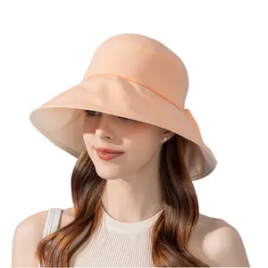 Two-Color Big-Brimmed Summer Hat Fashionable and Versatile Bow Bucket for Women for Casual Outdoor Sun Protection