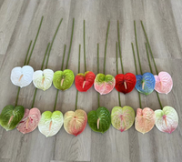 J-05212 kualitas tinggi sentuhan asli PU tunggal Anthurium meninggalkan bunga buatan untuk dekorasi rumah pernikahan