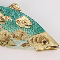 Plaque murale décorative Redeco Poisson Turquoise avec accents dorés en résine pour décoration murale de salon
