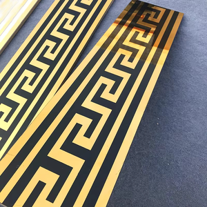 <span class=keywords><strong>Décoration</strong></span> murale et de <span class=keywords><strong>sol</strong></span> de salle de bain personnalisée, carrelage en céramique miroir poli, luxe or, bordure noire - Product Image 4