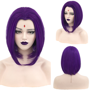 Parrucca cosplay Ainizi viola bob con raccordo centrale Raven da New Teen Titans per Halloween - Product Image 5