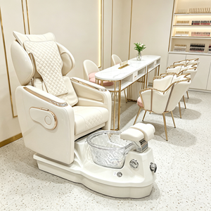 Rolling Massage Pedicure <b>Chair</b> <b>with</b> Manicure <b>Table</b> Nail Salon Furniture Set Spa Pedicure Station Cream Leather Winged Headrest - Product Image 1