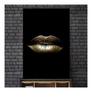  Nordic Home Wanddekoration abstrakt Golden Sexy Lips Bilder Wandkunst Wandbilder Malerei