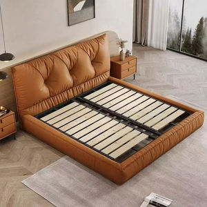 Minimalist High-Quality <b>Soft</b> Leather Headboard Layer Bedroom <b>Bed</b> Wooden <b>Bed</b> <b>Frame</b> <b>Soft</b> Double <b>Bed</b> - Product Image 6