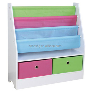 Enfants Jouet Fronde <span class=keywords><strong>Livre</strong></span> Présentoir Organisateur Enfants Bibliothèque avec 2 Bacs, 4 Niveaux - Product Image 1
