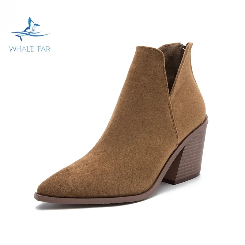 Neue weibliche Herbst Winter Martin Stiefel Frauen spitzen Zehen Slim Fit Block Heels Party Bankett Damen Stiefeletten