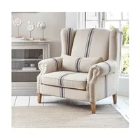 Cadeira de braço para sala de estar, cadeira azul cravejada de tecido com faixa francesa no país, para sala de estar