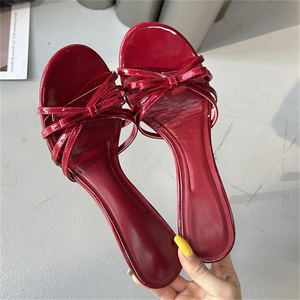 Sandales sexy à talons hauts pour femmes, à enfiler, avec nœud, décontractées, pour l'extérieur et les soirées, printemps-été, taille 43, style bout ouvert - Product Image 1