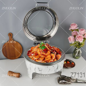 Herramientas para Catering, Recipientes para Calentar Alimentos Tipo Buffet, Redondos y Cuadrados, Hidráulicos, de Vidrio, de Lujo, en Color Blanco Mate - Product Image 3