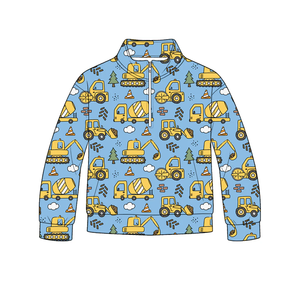 Preorder Kids Boys <b>Construction</b> Vehicles Printed Shirts Casual Autumn Winter Stand Collar Zipper Pullover Tops - Product Image 2
