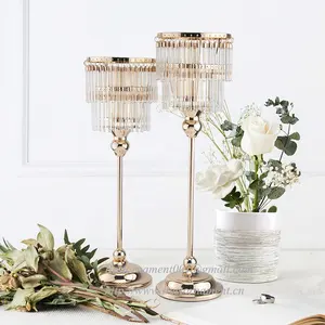 Layered Hanging Crystal Candelabra Chandelier Candle Holder Table Centerpiece For Wedding Decor