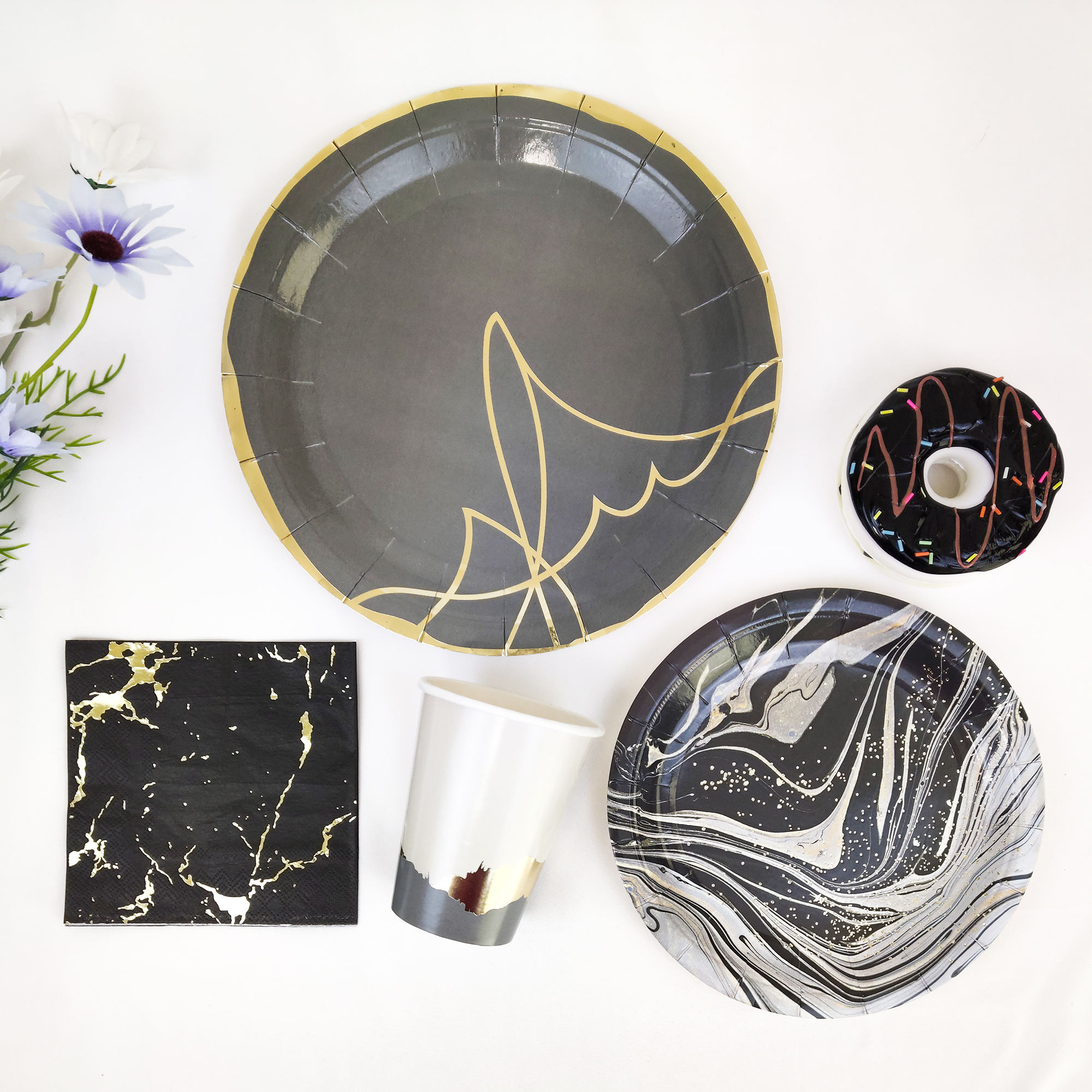 black with gold foil