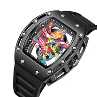 Reloj de Cuarzo Estilo Urbano 46x52mm con Esfera Esqueleto Tonneau, Correa de Silicona Luminosa para Hombres Modernos