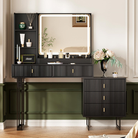Coiffeuse de chambre moderne rétractable en bois assemblée avec miroir éclairé à écran tactile 3 couleurs et variateur d'intensité