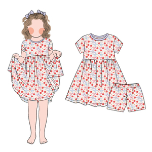 Vestido de Manga Corta con Estampado de Cerezas y Conjunto de Pantalones Cortos para Niña, Modelo Nuevo, Diseño de Moda, Personalizado, de Little Glow Kid - Product Image 5