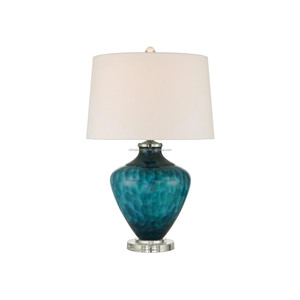 Green Ribbed Ceramic <b>Vase</b> Modern Artisan Table Lamp with Crystal Base | Calm Organic Lighting for Resort Hotel & Home - Product Image 4