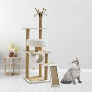 Arbre à chat moderne en sisal et rotin, avec griffoirs, niches et perchoir supérieur - Product Image 3