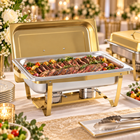 Ensemble buffet chauffe-plat pliable en or 9L en acier inoxydable chauffe-plats de luxe pour soupe traiteur pas cher pour hôtel présentation de fête de mariage