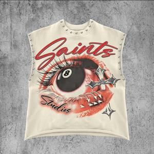 <b>Men's</b> Casual Style <b>Cropped</b> Tank <b>Top</b> 100% Heavy Cotton Gym Workout Shirt with Acid Wash DTG Logo Print Boxy Fit T-Shirts - Product Image 1