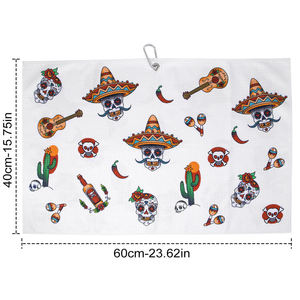 Serviette de golf personnalisée en microfibre polyester blanche avec logo, motif têtes de mort amusantes et crochet – Meilleure vente - Product Image 6
