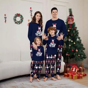 Vêtements de nuit pour femmes Factory Direct Christmas Parent-Child Clothing Explosion Autumn Wind <span class=keywords><strong>Homewear</strong></span> Polar Bear Printed Blue Suit - Product Image 2