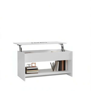Mesa de Centro de Madera Sintética Blanca de 40.2x19.7x20.7 Pulgadas con Tapa Elevable, Mueble Moderno y Minimalista para Sala de Estar - Product Image 1