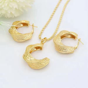 طقم مجوهرات فاخر مطلي بالذهب عيار 18 قيراط للنساء، أطقم مجوهرات إيطالية للزفاف، أطقم قلادة وأقراط أفريقية للعروس - Product Image 3