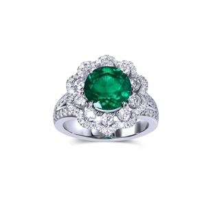 2.1ct राउंड प्रतिभाशाली प्रयोगशाला उगाई 925 स्टर्लिंग चांदी की लक्जरी मुज़ो हरी मेराल्ड कांटन ऊन सगाई की अंगूठी के साथ - Product Image 3