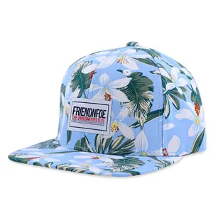 Qianzun summer make your brand blue tropics gorra de beisbol snapback 6 panel cotton all over print floral snapback hat