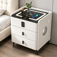 Table de chevet flottante intelligente en bois moderne avec chargeur sans fil, coffre-fort dissimulé, table de nuit connectée pour chambre à coucher et mobilier de maison