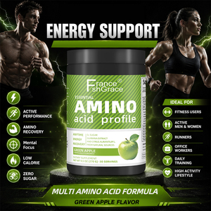 Fabricant OEM de suppléments d'acides aminés Shecome avec Guarana pour la concentration et la récupération musculaire, poudre d'acides aminés saveur pomme verte - Product Image 6