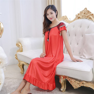 Factory Direct Summer Loose Fit Silk Sleepwear for Plus Size Women Ice Silk Sexy <strong>Nightdress</strong> with <strong>Knee</strong> <strong>Length</strong> Knitted Dress