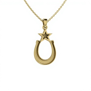Cadena de Joyería de Plata 925 de Alta Calidad, 32x15mm, con Zirconia y Baño de Oro de 14K, Diseño de Herradura de la Suerte y Estrella Ecuestre, Engaste en Bisel, 18 Pulgadas - Product Image 1