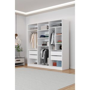 Moderno Armario de Madera con Espejo Blanco de 6 Puertas, 4 Cajones y 13 Estantes, Mueble de Dormitorio Convertible y Plegable - Product Image 5