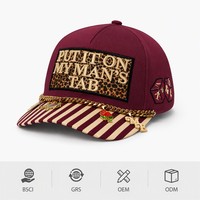 Gorra de Béisbol Personalizada de Lujo con Dijes de Cadena Dorada, Bordado 3D, Parche de Leopardo, Gorra Snapback con Rayas Rosas, Gorra de Moda Urbana