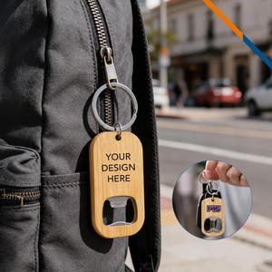 Porte-clés décapsuleur en bambou écologique avec logo personnalisé, en métal portable, pour cadeaux promotionnels de bars et restaurants - Product Image 5