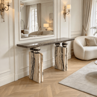 Table console en marbre au design unique et luxueux, meubles de salon en pierre naturelle personnalisés, table d'entrée moderne et mince pour le mur