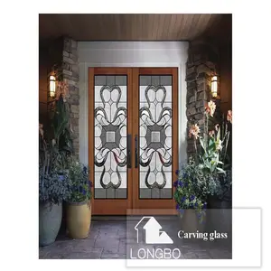 New design carved glass double sliding door dividers engraved embossed art carving glass