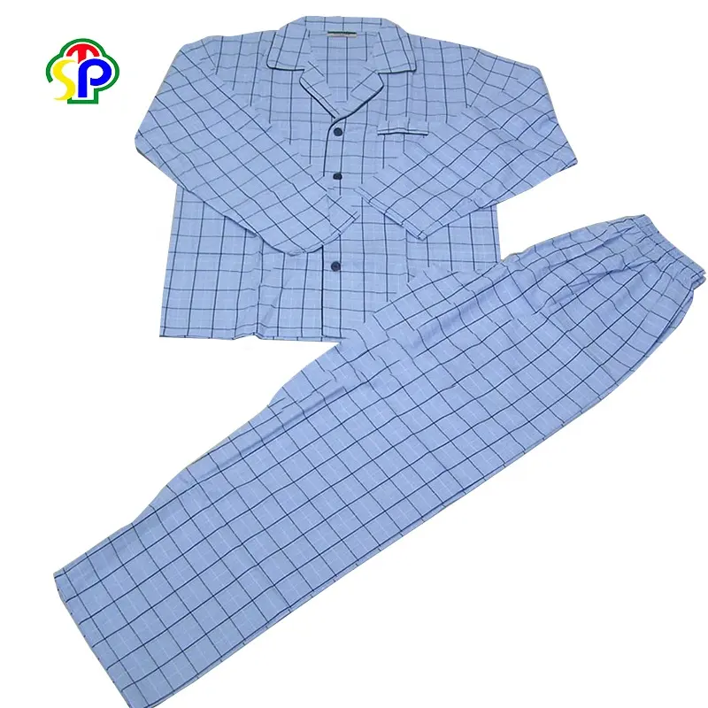 Long Sleeve cotton Men's plaid pajamas sleepwear men pajama set