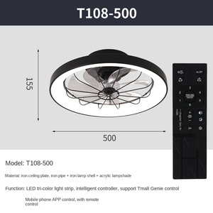 พัดลมเพดาน LED สีดำ ขนาด 52 นิ้ว รุ่นโมเดิร์น 6 ใบพัด พร้อมโคมไฟระย้าตกแต่ง ควบคุมด้วยรีโมท ใช้ไฟ USB ใช้ได้กับรถบ้านและกลางแจ้ง - Product Image 3