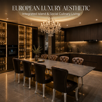 Fabricant d'armoires de cuisine sur mesure, style européen de luxe en charbon de bois, ingénierie de précision pour villa et hôtel