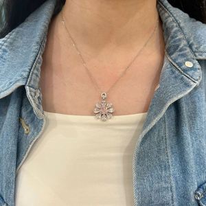 Dylam <b>Top</b> End Rhodium Plated Flower Shape CZ Pendant Necklaces for Women Setting with Clear Pink 5A Cubic Zirconia - Product Image 6