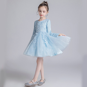 Robe de princesse en gaze moelleuse à manches longues pour filles, vente en gros personnalisée, robe de performance pour enfants, robe de fête - Product Image 4
