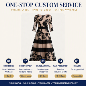 Vestido Midi de Tul con Apliques de Encaje Negro Personalizado, Detalle de Banda de Satén, Forro Color Piel, Superposición Transparente, Falda en Línea <span class=keywords><strong>A</strong></span> - Product Image 6